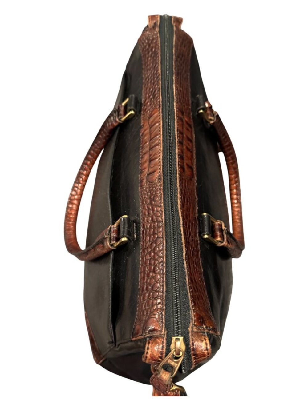 Brahmin Crandall Leather Satchel Black Brown Croc Embossed Doctor Bag Vintage - Picture 11 of 16